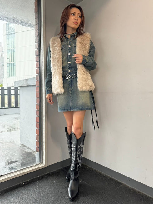 ロングフェイクファーベスト